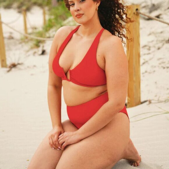 Berlook Red Plus Size Bikini Set 16 | 1X | NWT | U-Ring Criss-Cross Ribbed - Picture 1 of 4